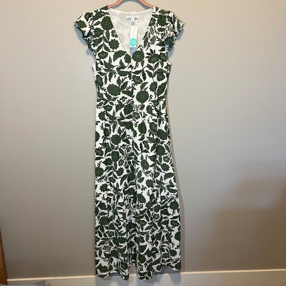 41 Hawthorn Rafa Flutter Sleeve Maxi Dress Green Floral White M NWT Stitch Fix